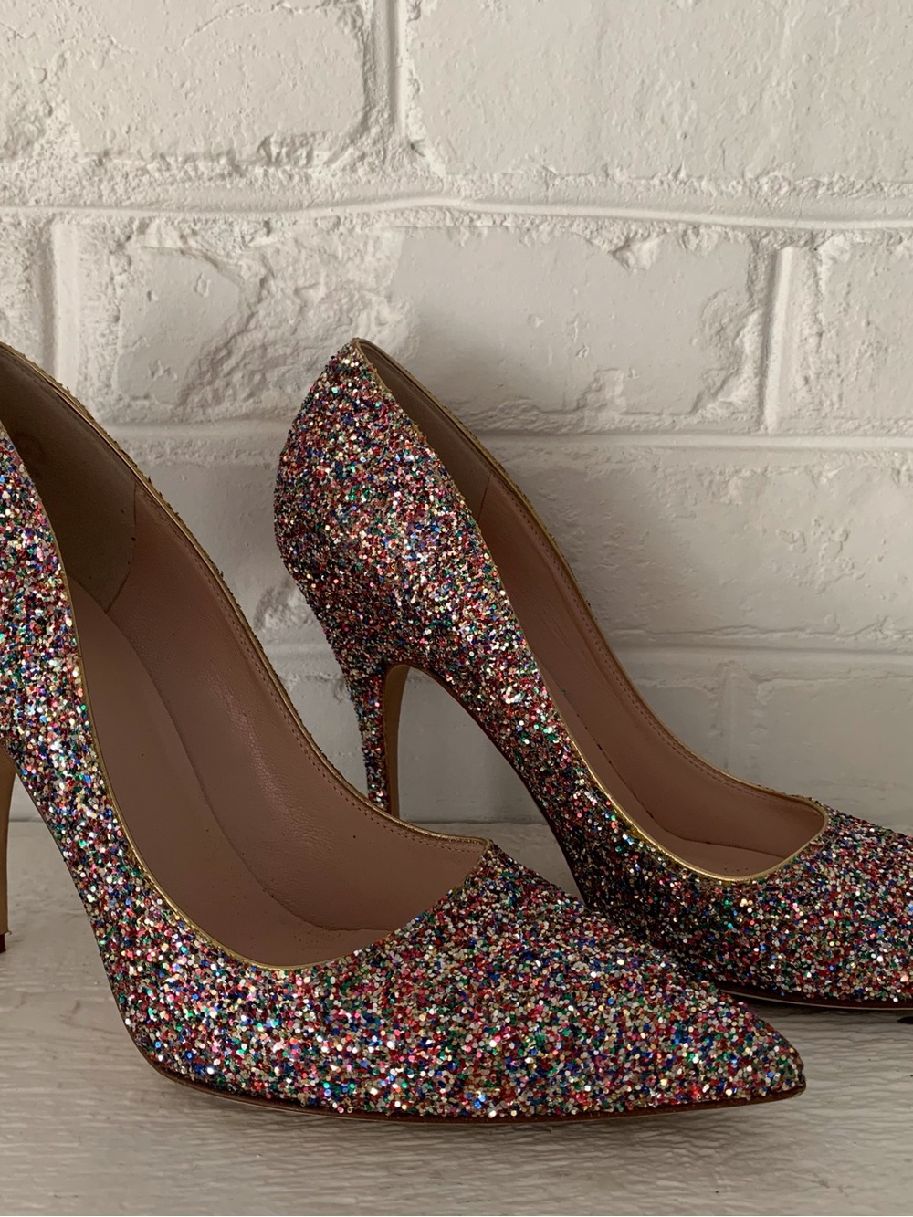 Kate Spade New York Glitter Multicolor Slip On Pointed Toe Stiletto Pumps US 9